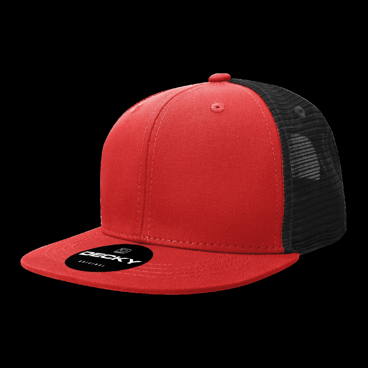 6033-4REDBLK 6 Panel High Profile Structured Cotton Blend Trucker Cap, Red & Black - One Size Fits Most