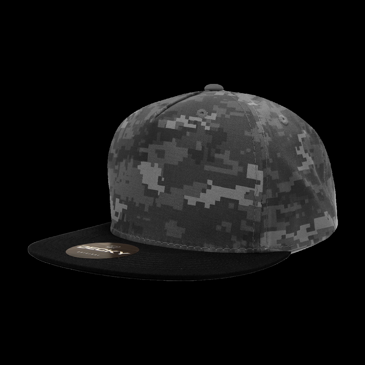 1064-6NTGBLK 5 Panel High Profile Structured Cotton Blend Snapback Cap, Night Gray & Black - One Size Fits Most