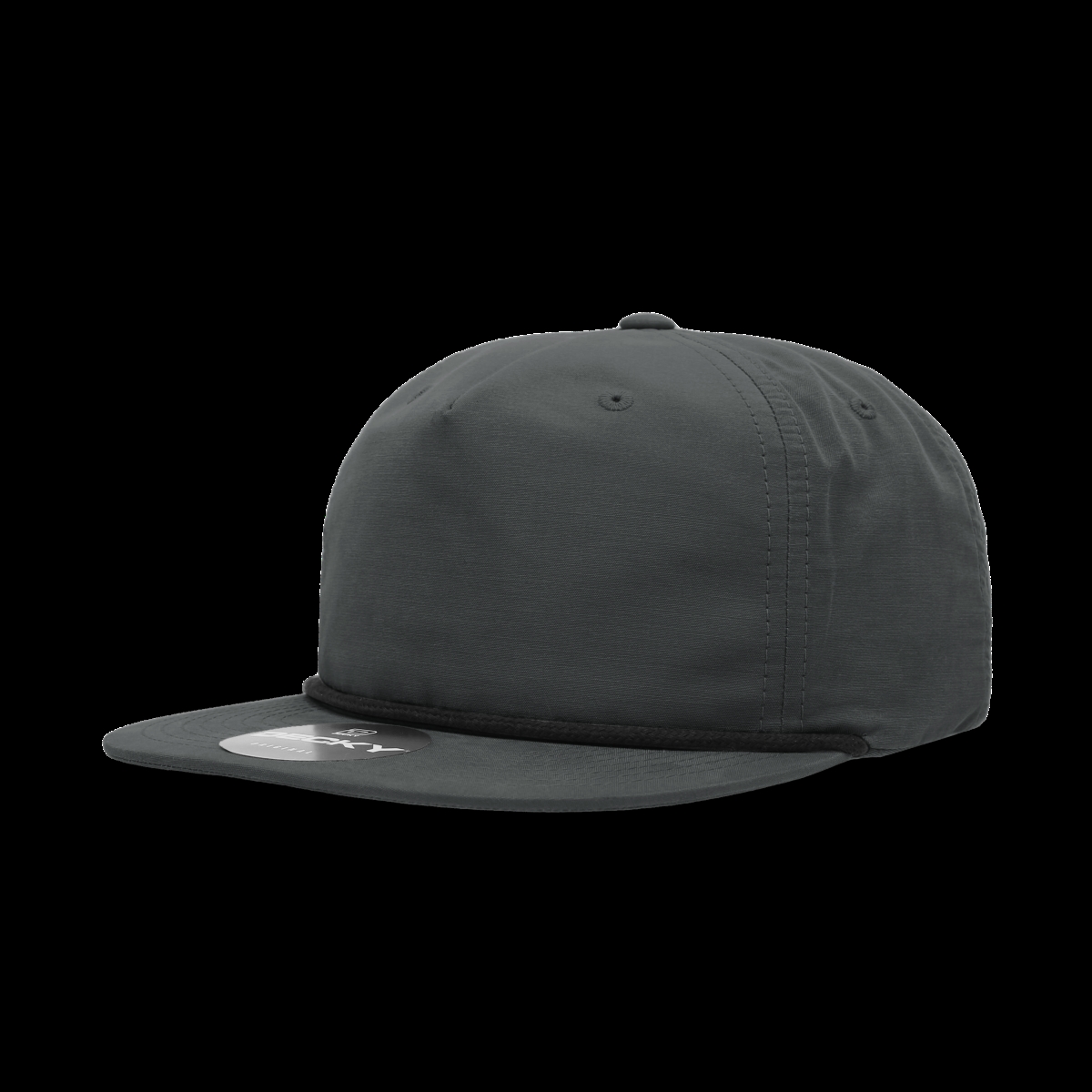 6032-7CHABLK 5 Panel High Profile Relaxed Cotton Blend Rope Hat, Charcoal & Black - One Size Fits Most