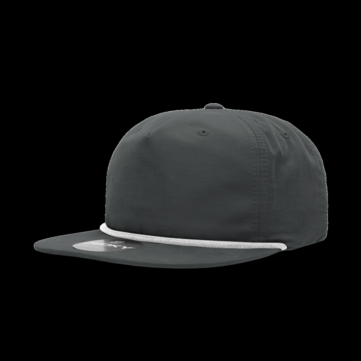 6032-7CHAWHT 5 Panel High Profile Relaxed Cotton Blend Rope Hat, Charcoal & White - One Size Fits Most