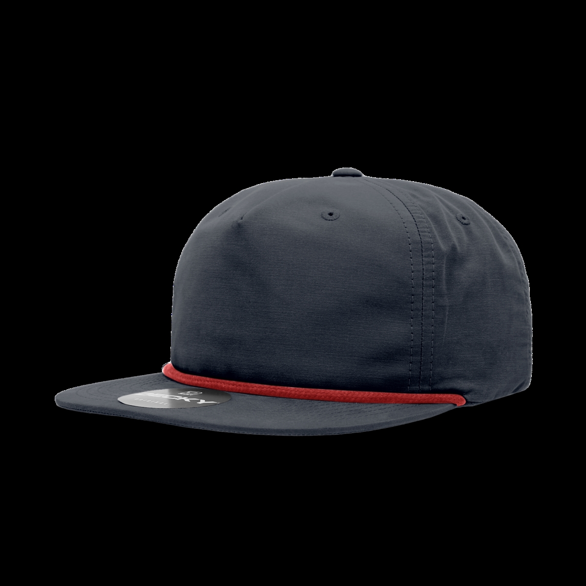 6032-7NVYRED 5 Panel High Profile Relaxed Cotton Blend Rope Hat, Navy & Red - One Size Fits Most