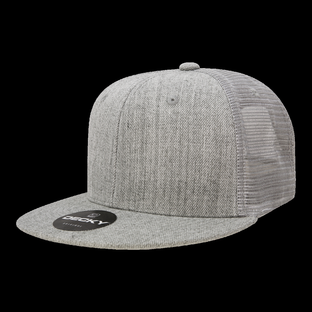 1052-1HGY 6 Panel High Profile Structured Acrylic & Polyester Trucker Cap, Heather Grey - One Size Fits Most