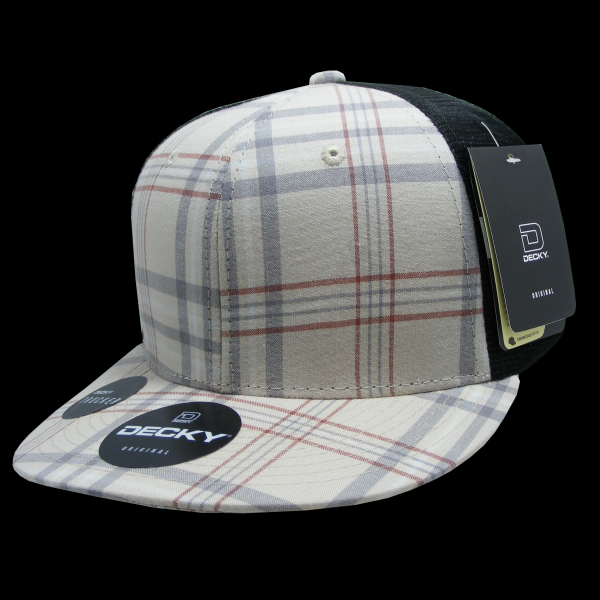 6016-134 6 Panel High Profile Structured Plaid Trucker Hat, 134-Black - One Size Fits Most