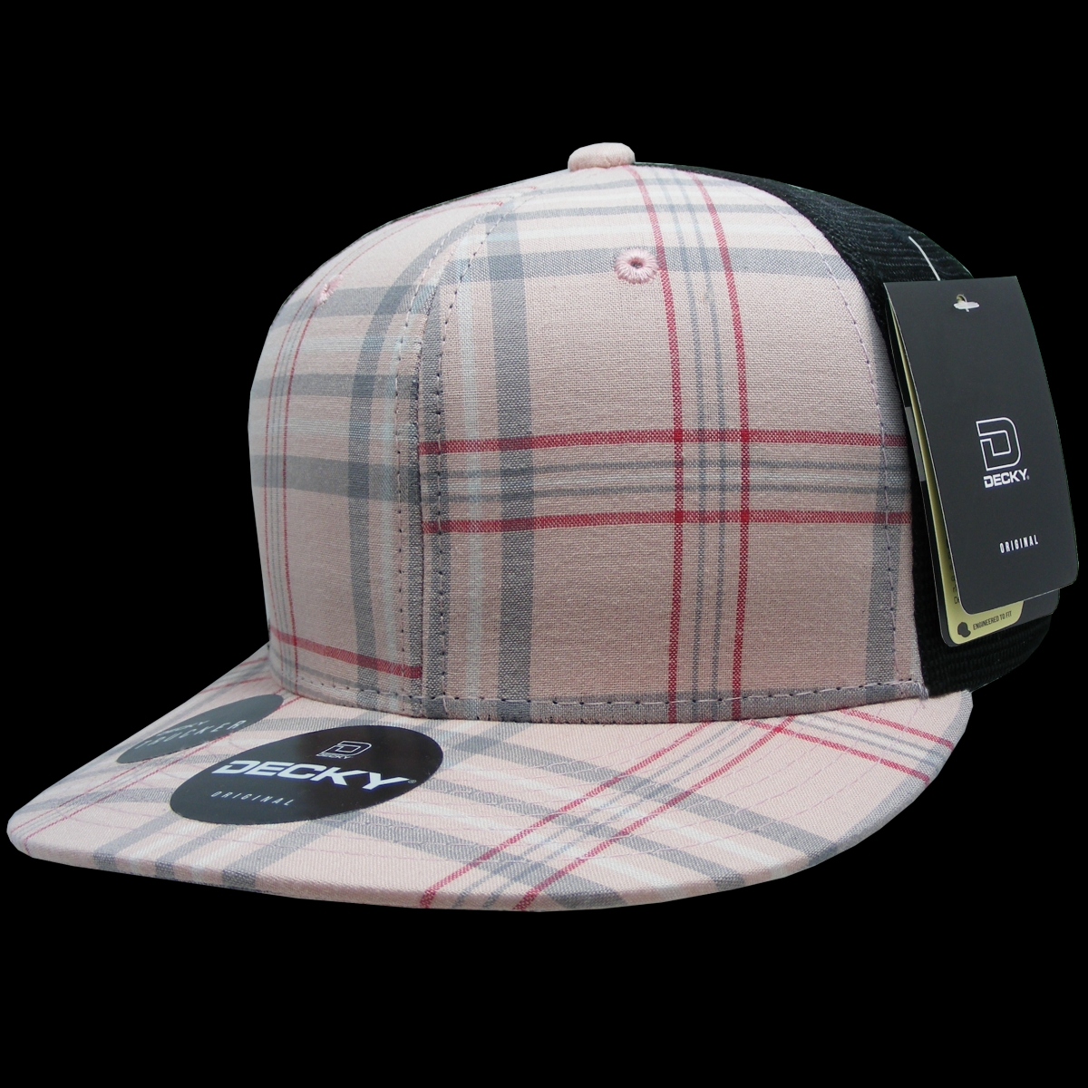 6016-138 6 Panel High Profile Structured Plaid Trucker Hat, 138-Black - One Size Fits Most