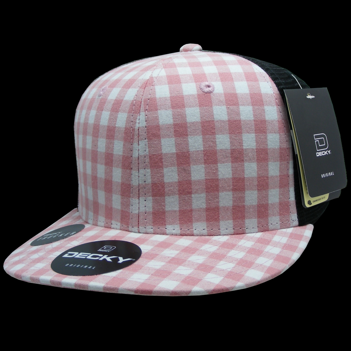 6016-144 6 Panel High Profile Structured Plaid Trucker Hat, 144-Black - One Size Fits Most