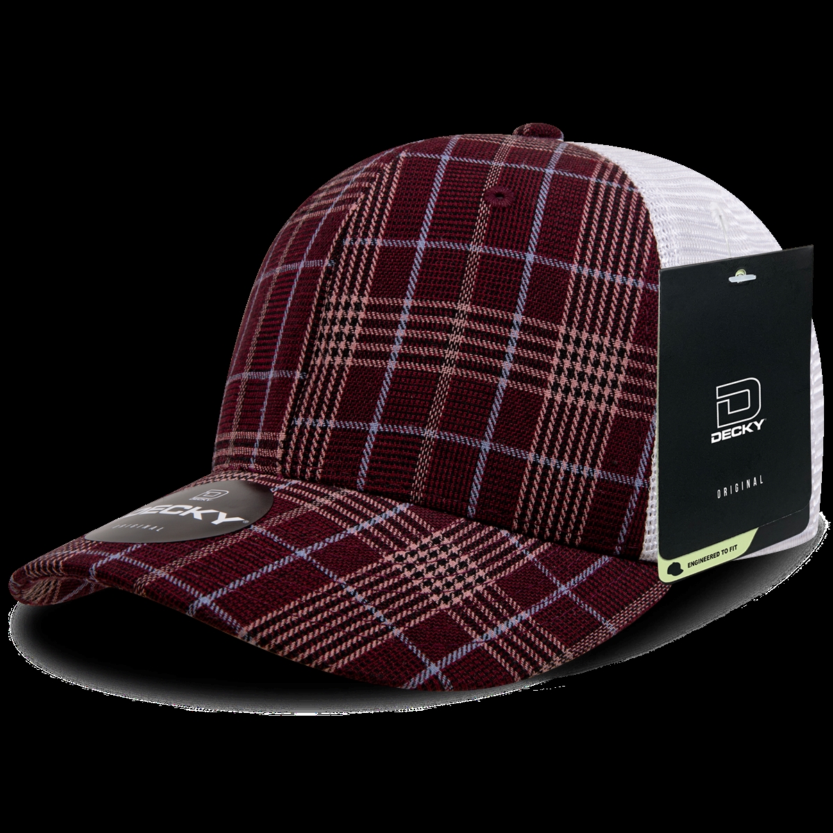 6017-125 6 Panel Mid Profile Structured Plaid Trucker Hat, 125-White - One Size Fits Most