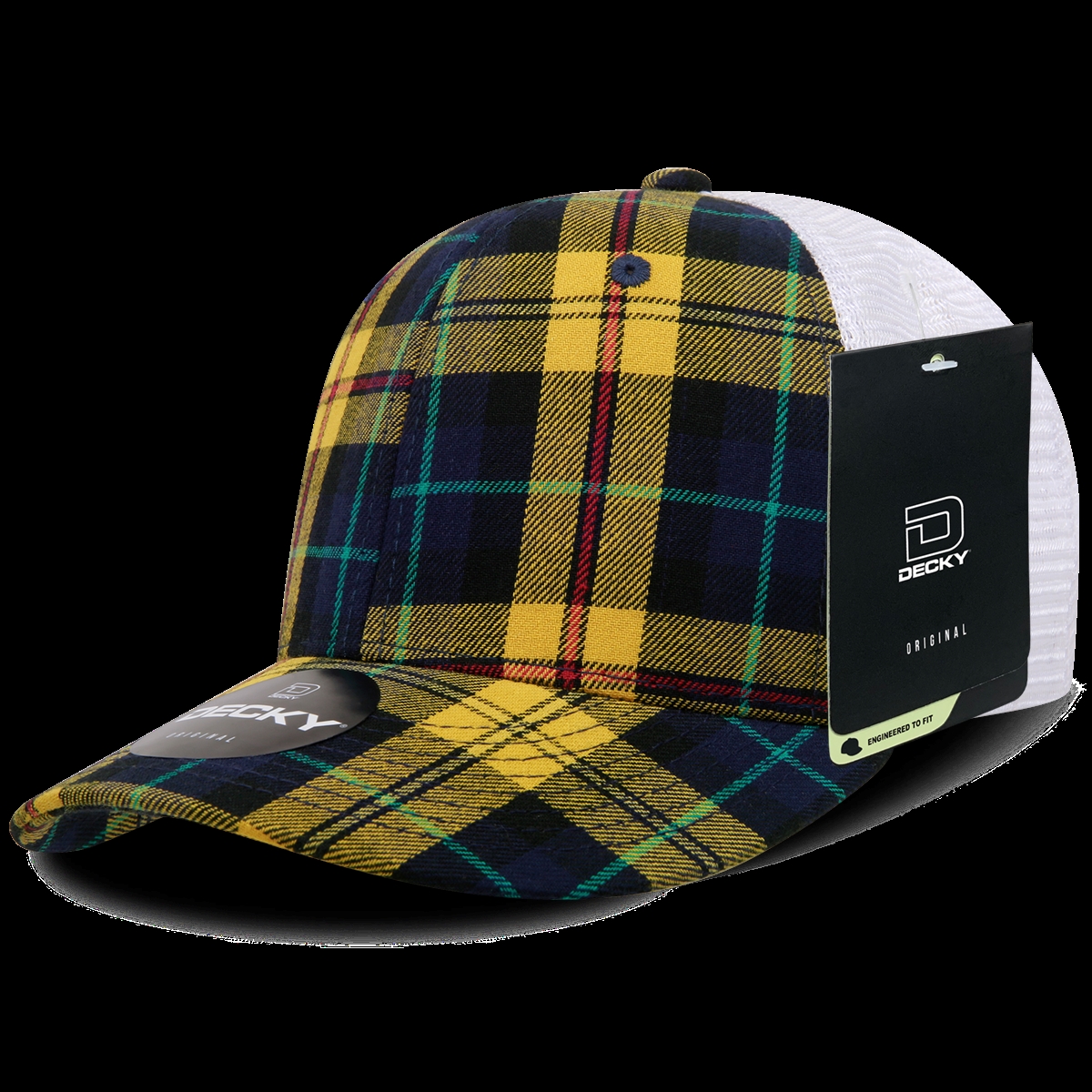 6017-129 6 Panel Mid Profile Structured Plaid Trucker Hat, 129-White - One Size Fits Most