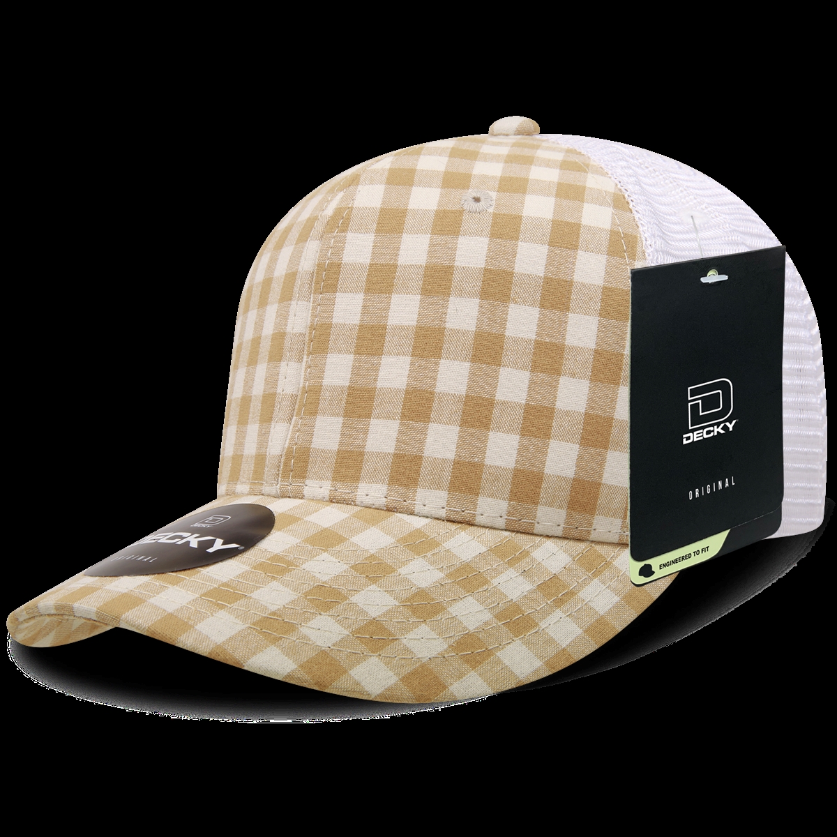 6017-146 6 Panel Mid Profile Structured Plaid Trucker Hat, 146-White - One Size Fits Most