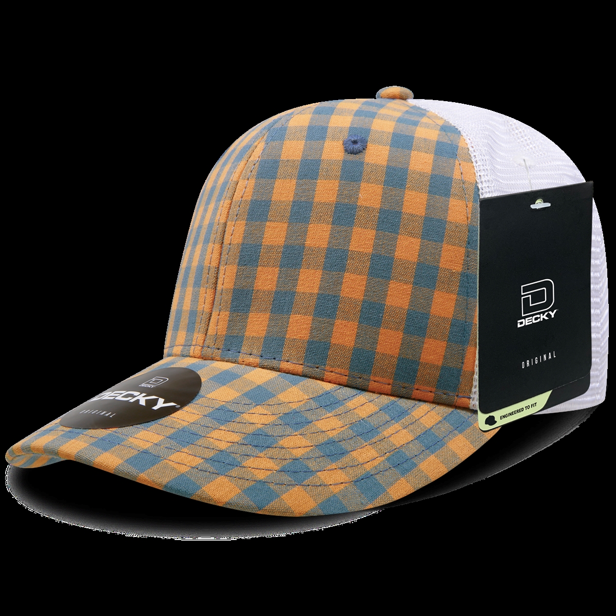 6017-149 6 Panel Mid Profile Structured Plaid Trucker Hat, 149-White - One Size Fits Most