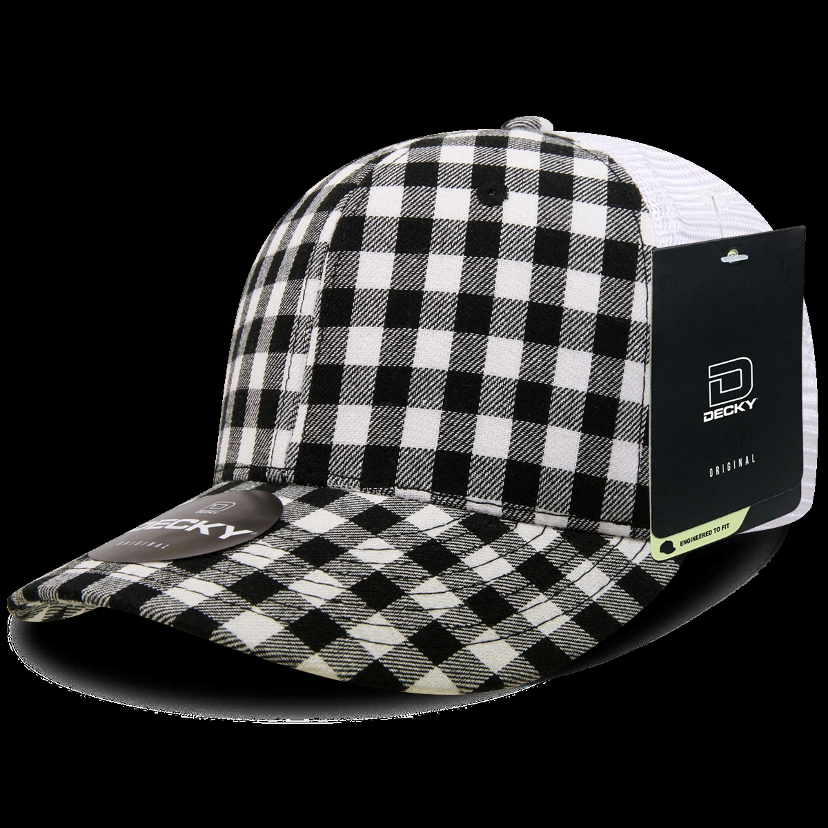 6017-151 6 Panel Mid Profile Structured Plaid Trucker Hat, 151-White - One Size Fits Most