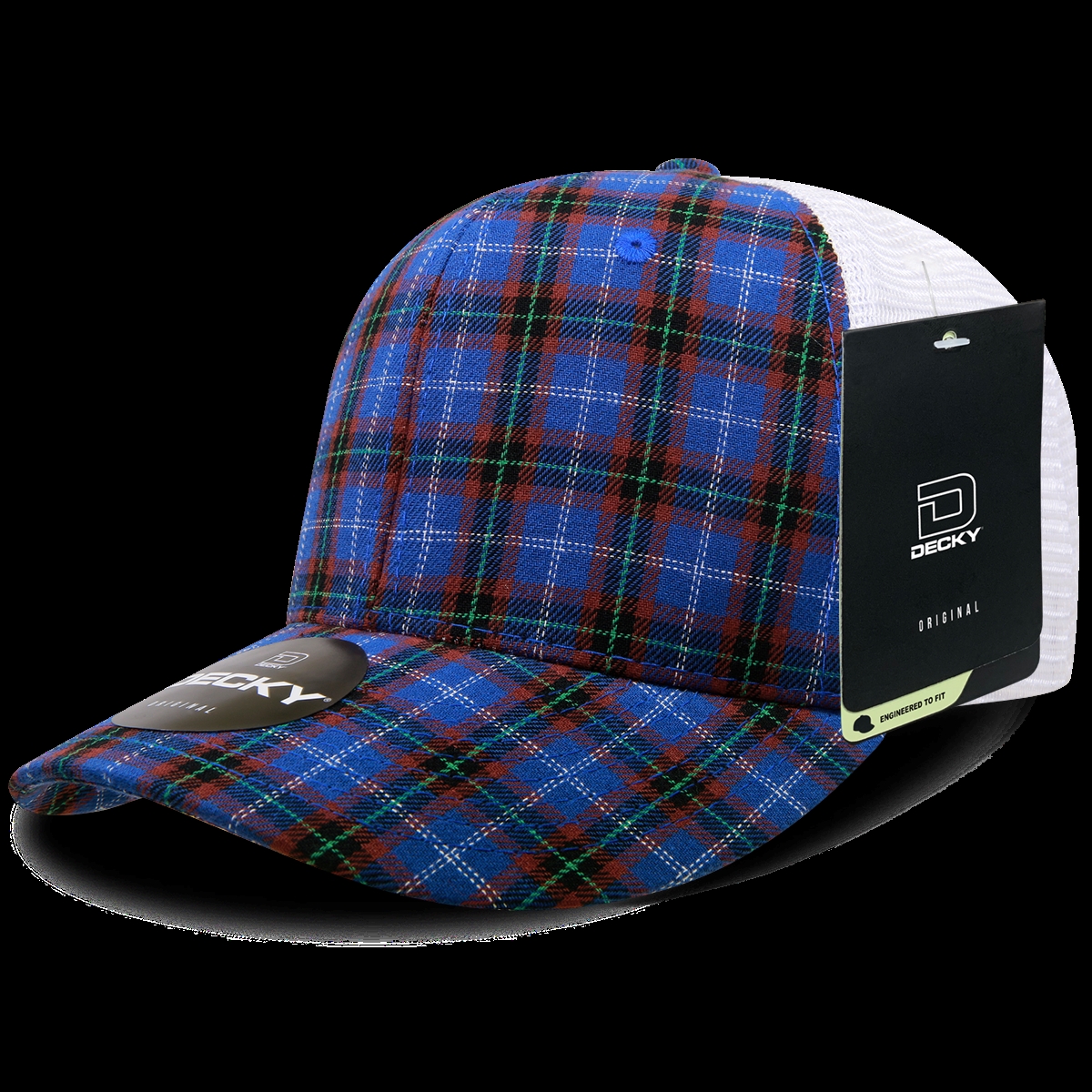 6017-152 6 Panel Mid Profile Structured Plaid Trucker Hat, 152-White - One Size Fits Most