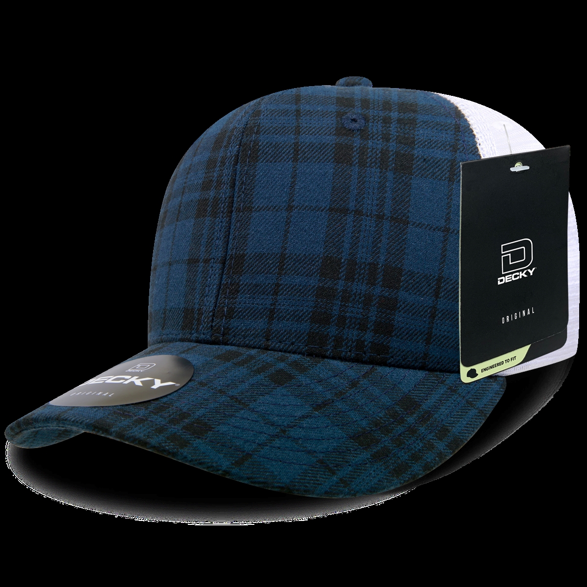 6017-154 6 Panel Mid Profile Structured Plaid Trucker Hat, 154-White - One Size Fits Most