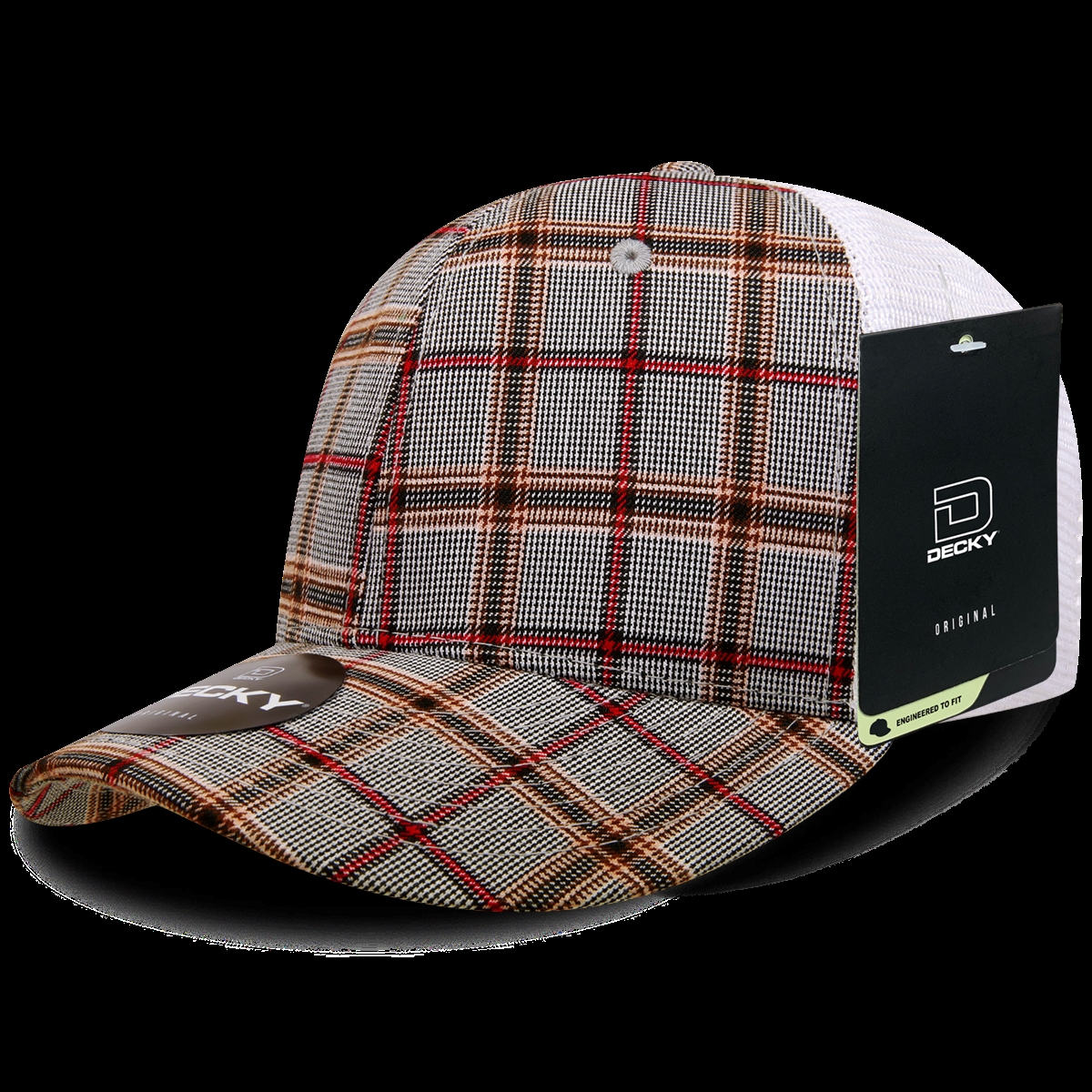6017-161 6 Panel Mid Profile Structured Plaid Trucker Hat, 161-White - One Size Fits Most