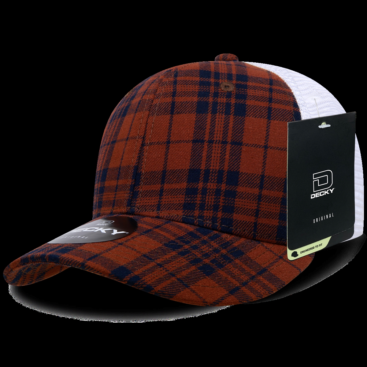 6017-166 6 Panel Mid Profile Structured Plaid Trucker Hat, 166-White - One Size Fits Most