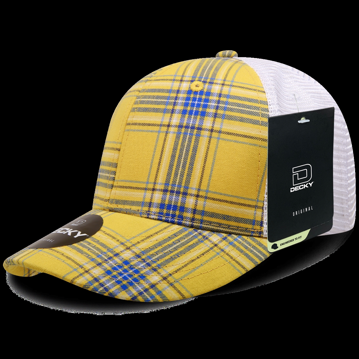 6017-173 6 Panel Mid Profile Structured Plaid Trucker Hat, 173-White - One Size Fits Most