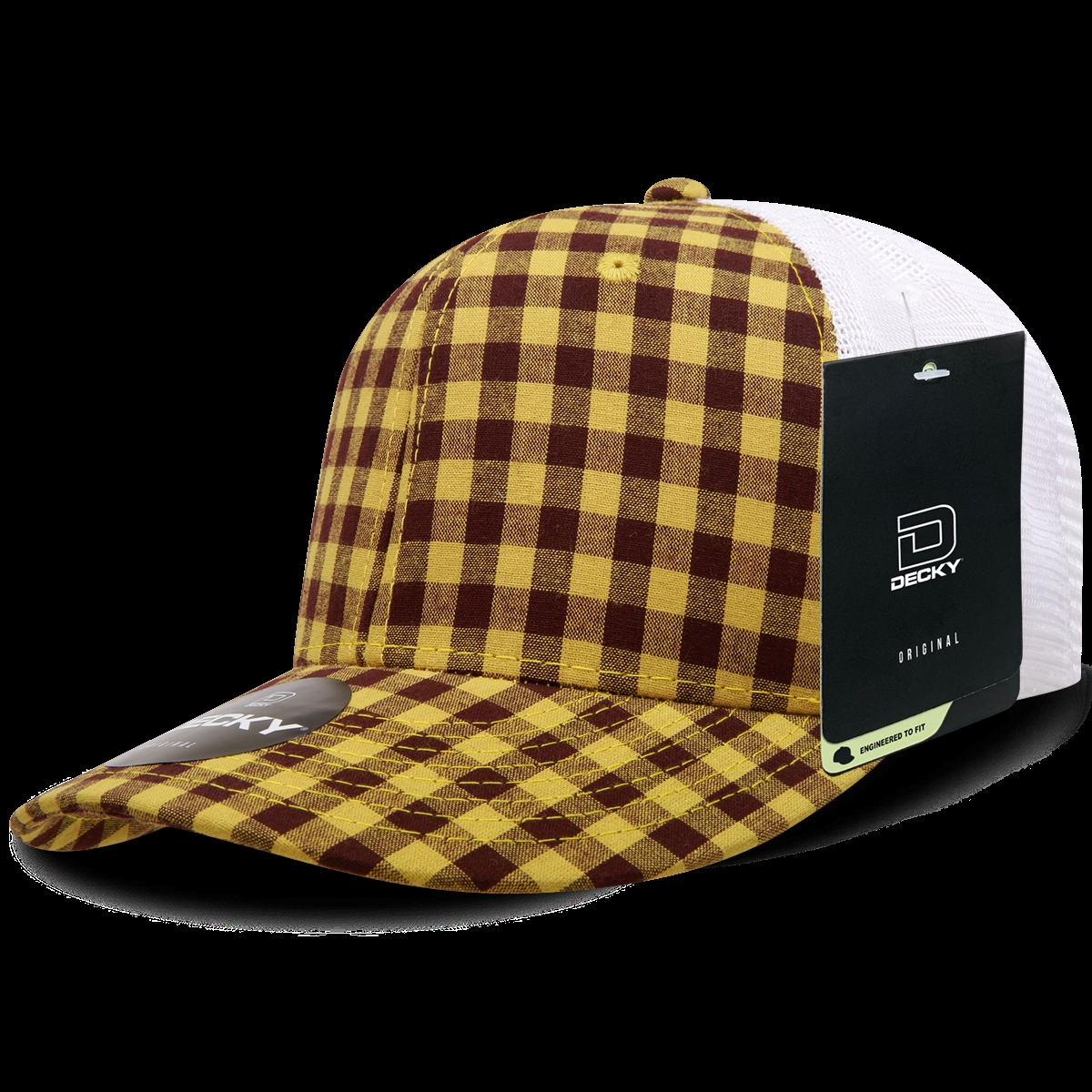 6017-186 6 Panel Mid Profile Structured Plaid Trucker Hat, 186-White - One Size Fits Most