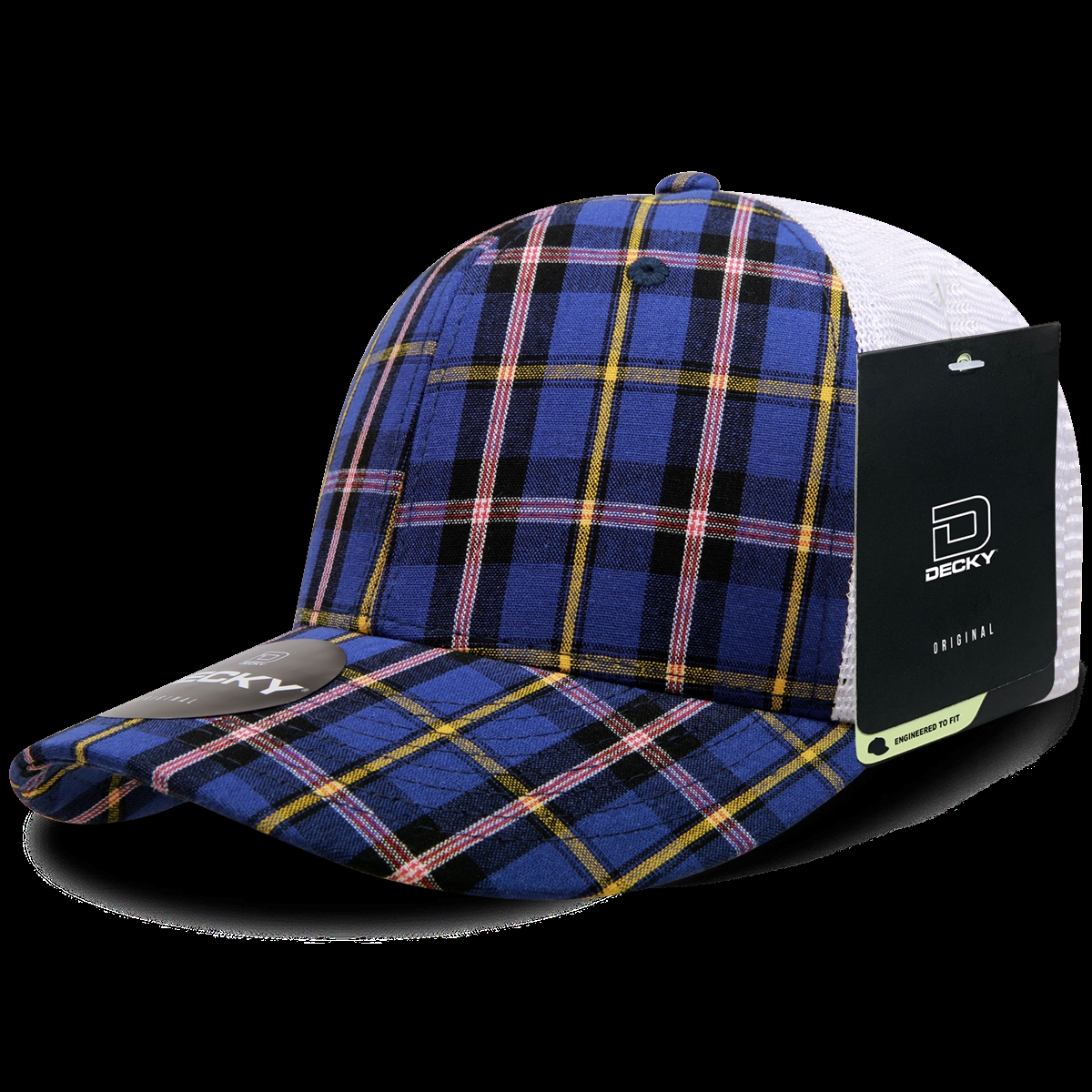 6017-190 6 Panel Mid Profile Structured Plaid Trucker Hat, 190-White - One Size Fits Most