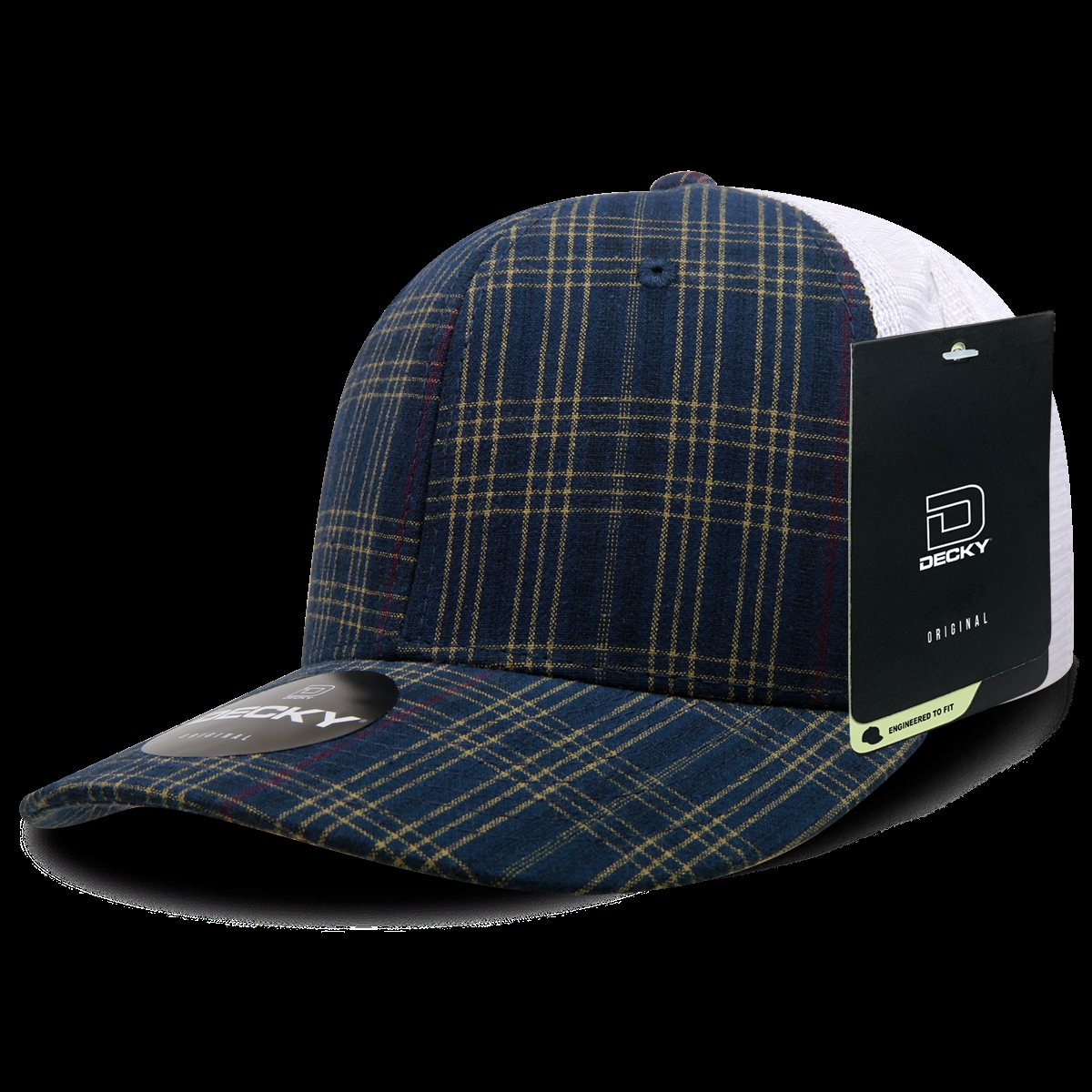 6017-192 6 Panel Mid Profile Structured Plaid Trucker Hat, 192-White - One Size Fits Most