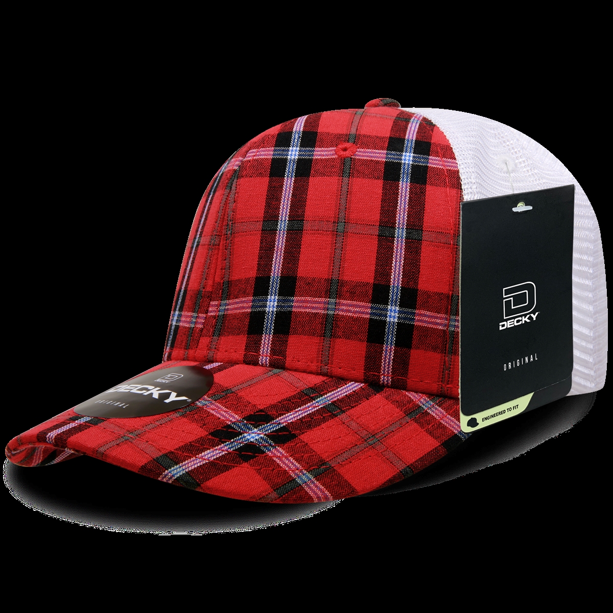 6017-196 6 Panel Mid Profile Structured Plaid Trucker Hat, 196-White - One Size Fits Most