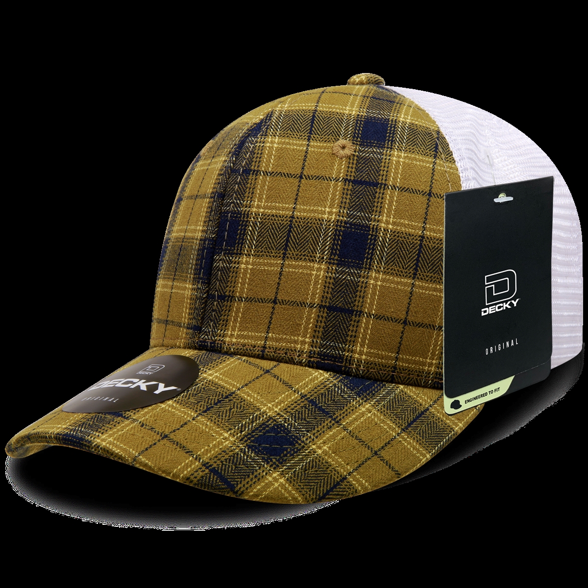 6017-197 6 Panel Mid Profile Structured Plaid Trucker Hat, 197-White - One Size Fits Most