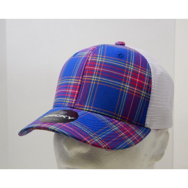 6017-202 6 Panel Mid Profile Structured Plaid Trucker Hat, 202-White - One Size Fits Most
