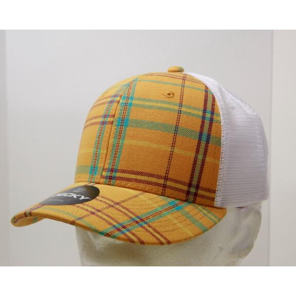 6017-211 6 Panel Mid Profile Structured Plaid Trucker Hat, 211-White - One Size Fits Most