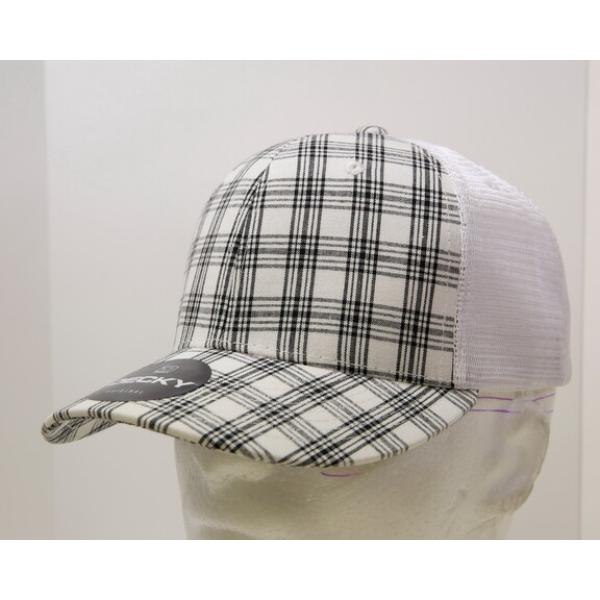 6017-218 6 Panel Mid Profile Structured Plaid Trucker Hat, 218-White - One Size Fits Most