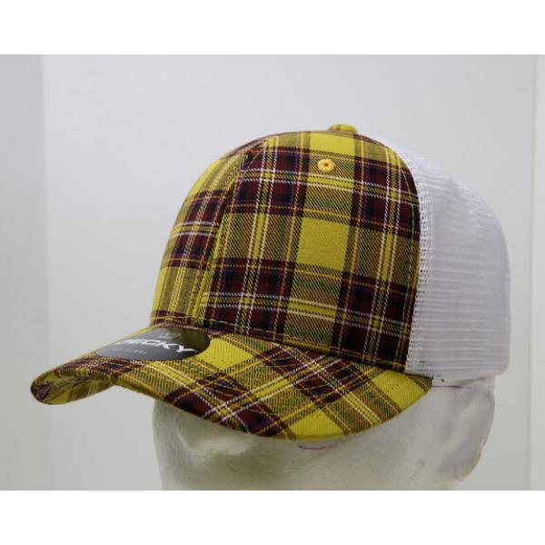 6017-220 6 Panel Mid Profile Structured Plaid Trucker Hat, 220-White - One Size Fits Most