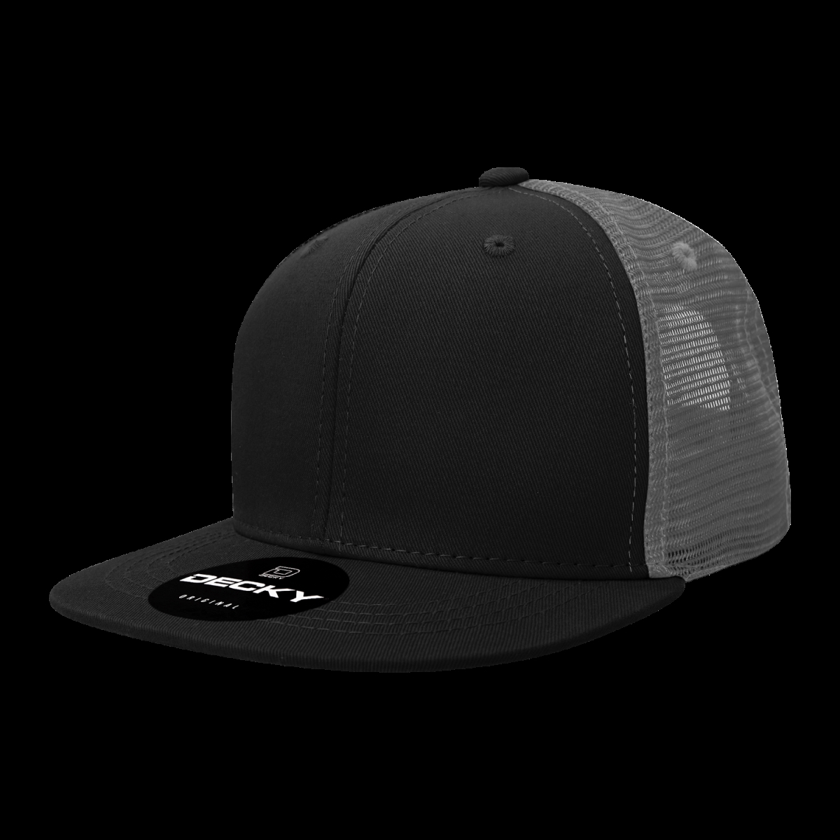1052-4BLKCHA 6 Panel High Profile Structured Acrylic & Polyester Trucker Cap, Black & Charcoal - One Size Fits Most