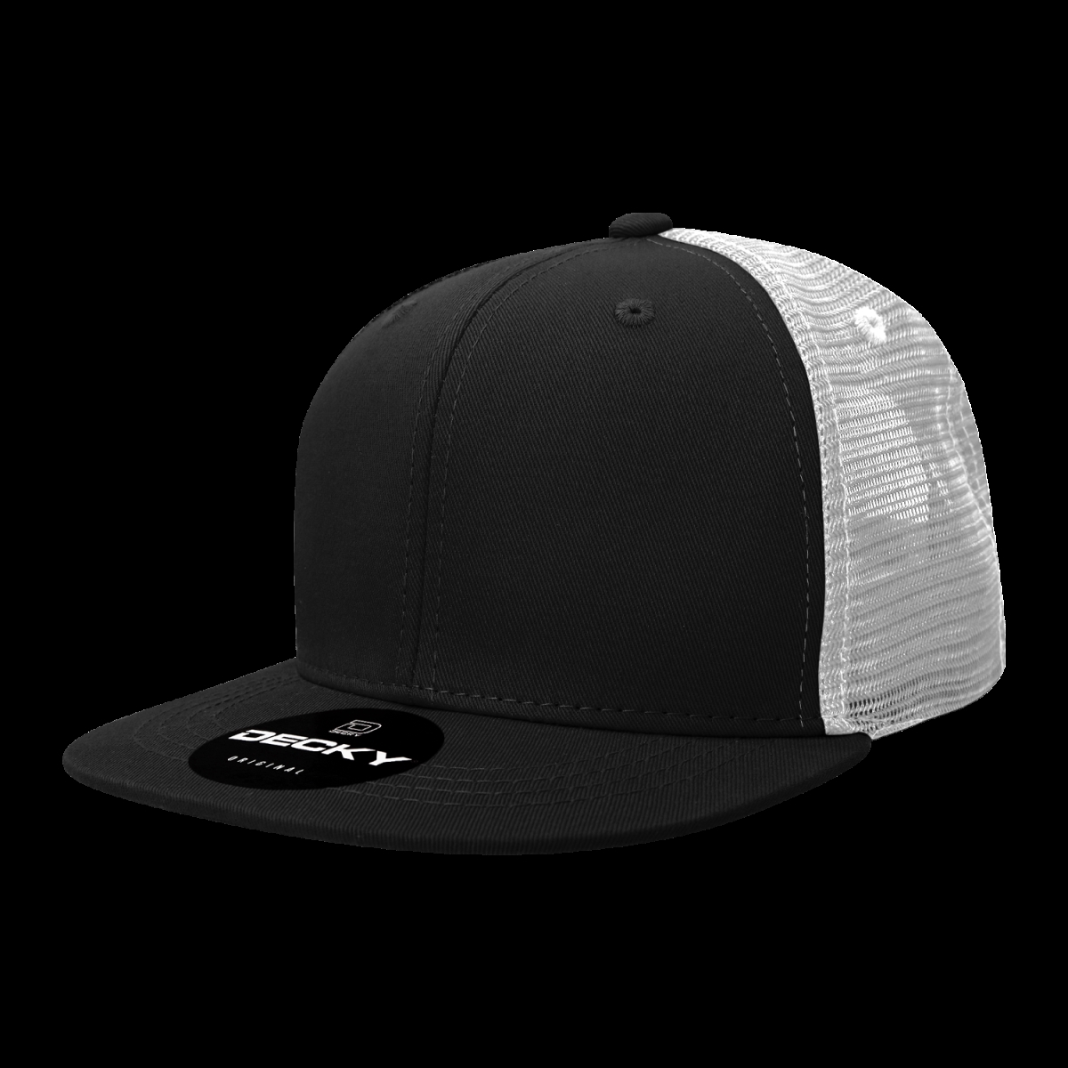 1052-4BLKWHT 6 Panel High Profile Structured Acrylic & Polyester Trucker Cap, Black & White - One Size Fits Most