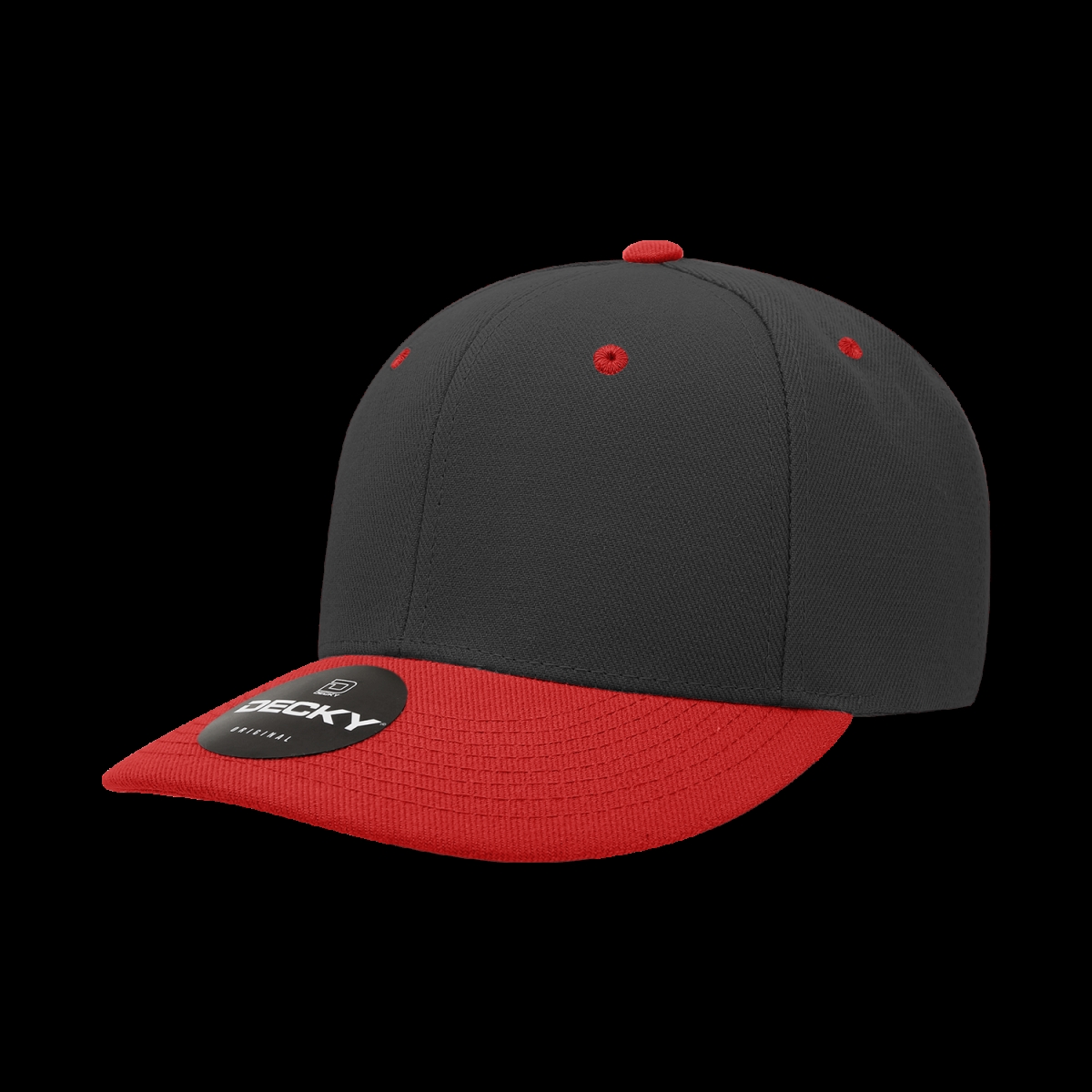 207-2BLKRED 6 Panel Mid Profile Structured Acrylic & Polyester Cap, Black & Red - One Size Fits Most