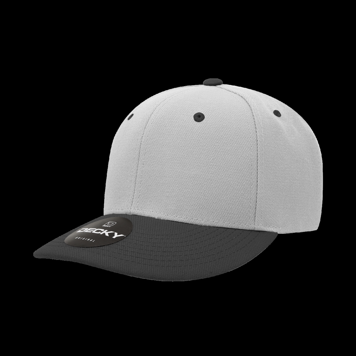 207-2GRYBLK 6 Panel Mid Profile Structured Acrylic & Polyester Cap, Grey & Black - One Size Fits Most