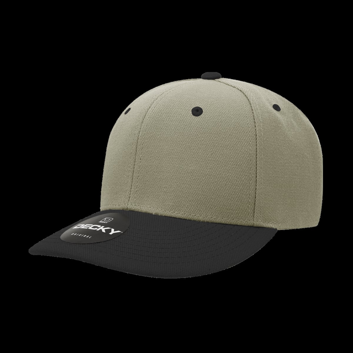207-2KHABLK 6 Panel Mid Profile Structured Acrylic & Polyester Cap, Khaki & Black - One Size Fits Most