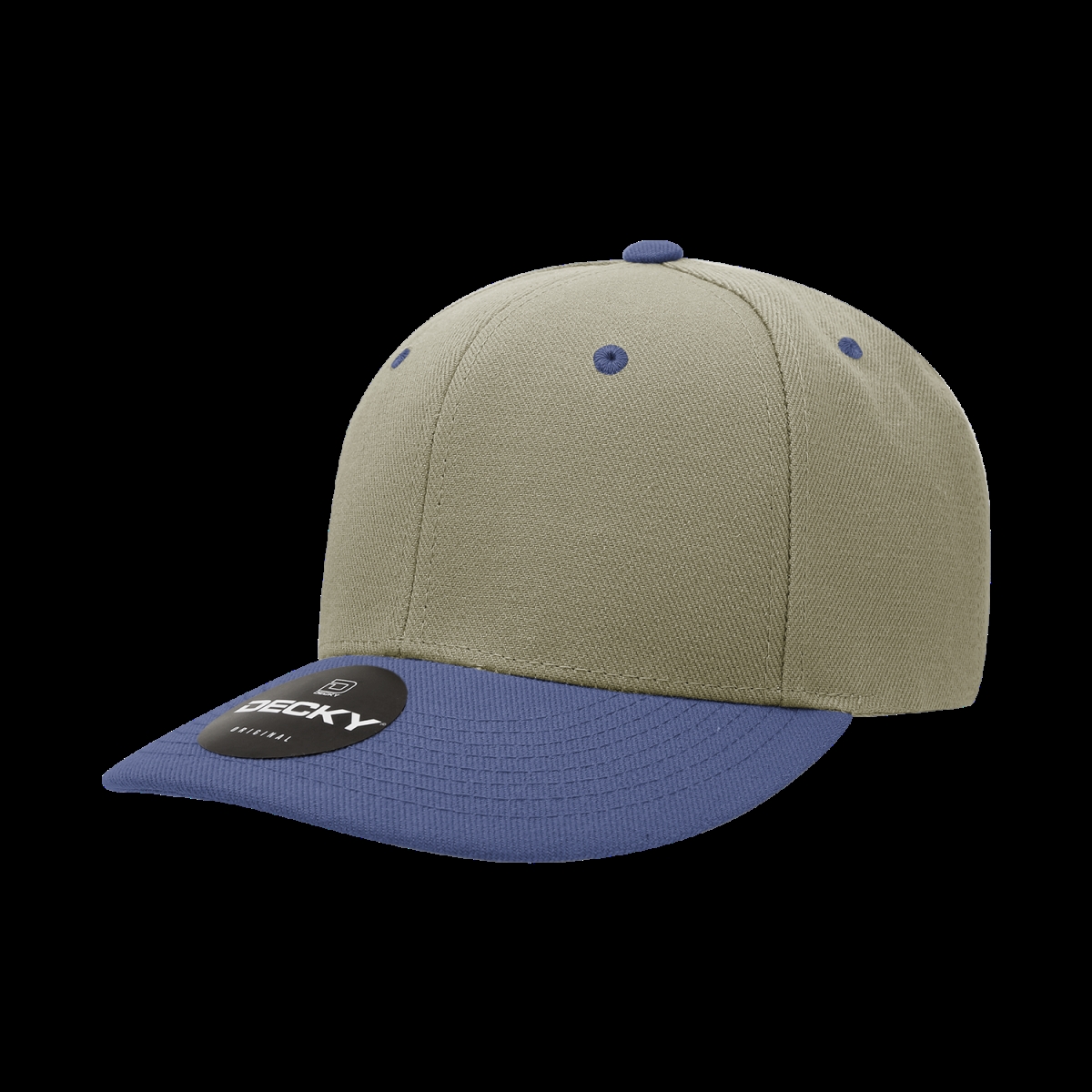 207-2KHANVY 6 Panel Mid Profile Structured Acrylic & Polyester Cap, Khaki & Navy - One Size Fits Most