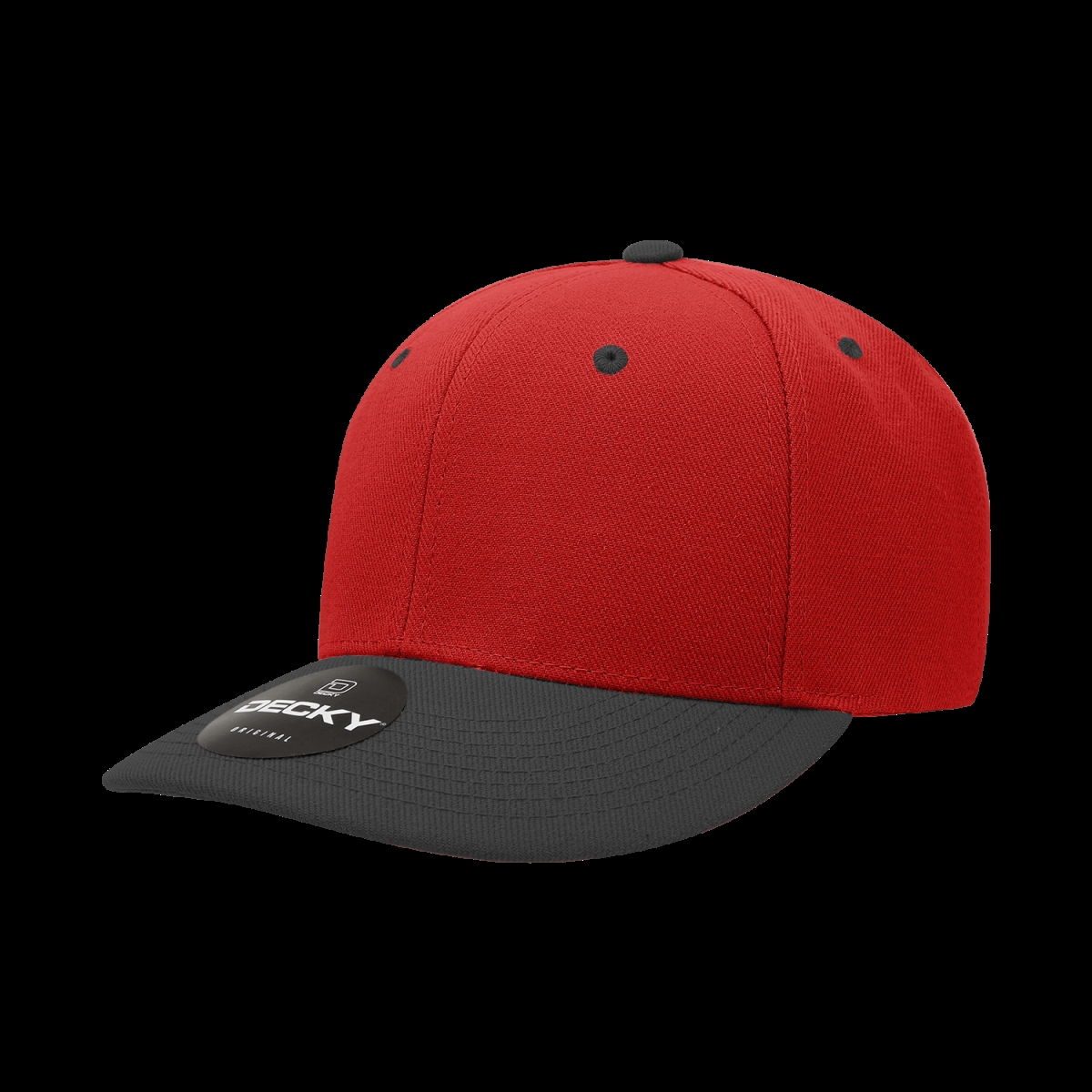 207-2REDBLK 6 Panel Mid Profile Structured Acrylic & Polyester Cap, Red & Black - One Size Fits Most