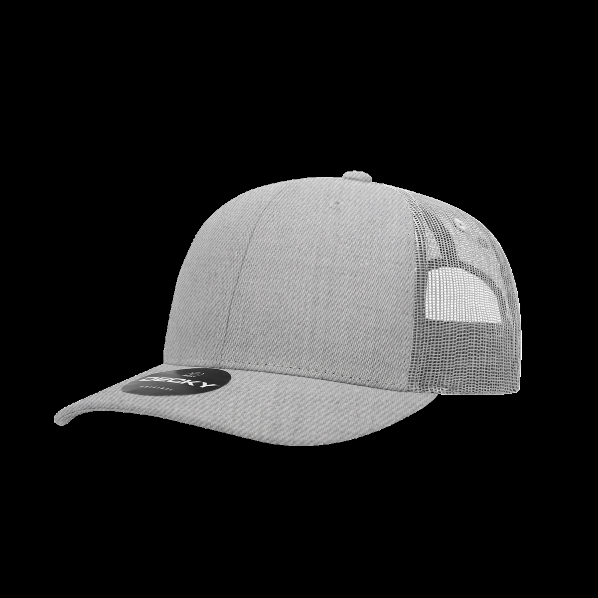 6021-1HGY 6 Panel Mid Profile Structured Cotton Blend Trucker Cap, Heather Grey - One Size Fits Most