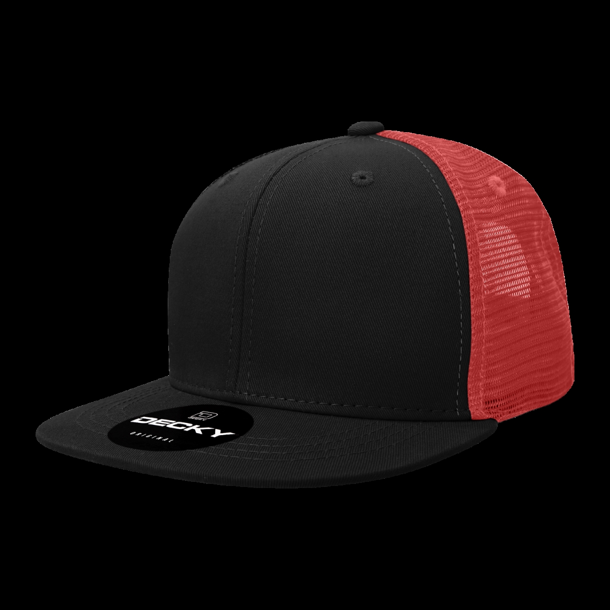 1052-4BLKCAR 6 Panel High Profile Structured Acrylic & Polyester Trucker Cap, Black & Cardinal - One Size Fits Most