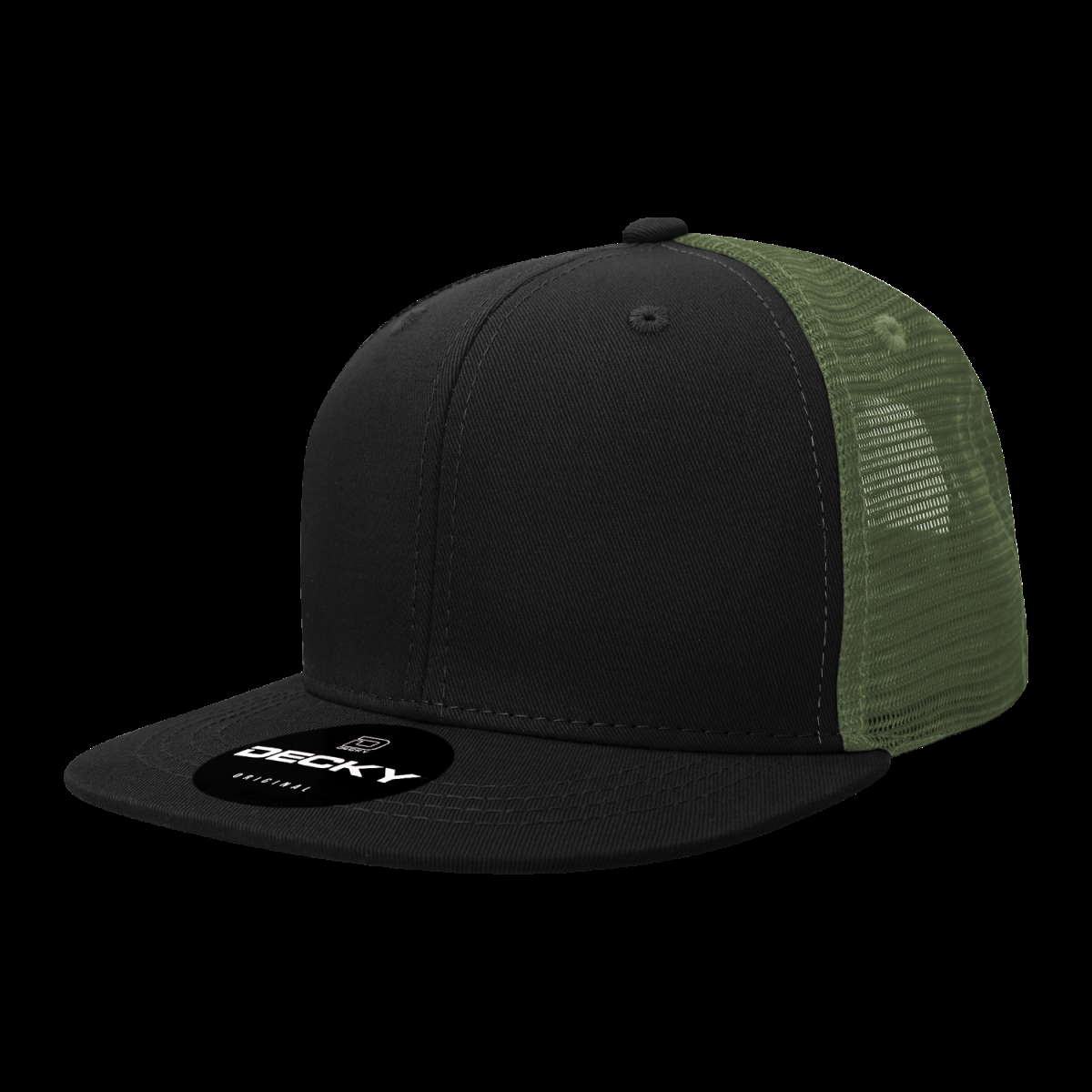 1052-4BLKOLV 6 Panel High Profile Structured Acrylic & Polyester Trucker Cap, Black & Olive - One Size Fits Most