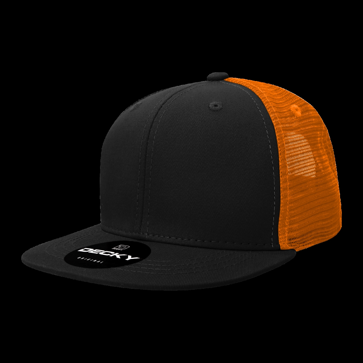 1052-4BLKORN 6 Panel High Profile Structured Acrylic & Polyester Trucker Cap, Black & Orange - One Size Fits Most