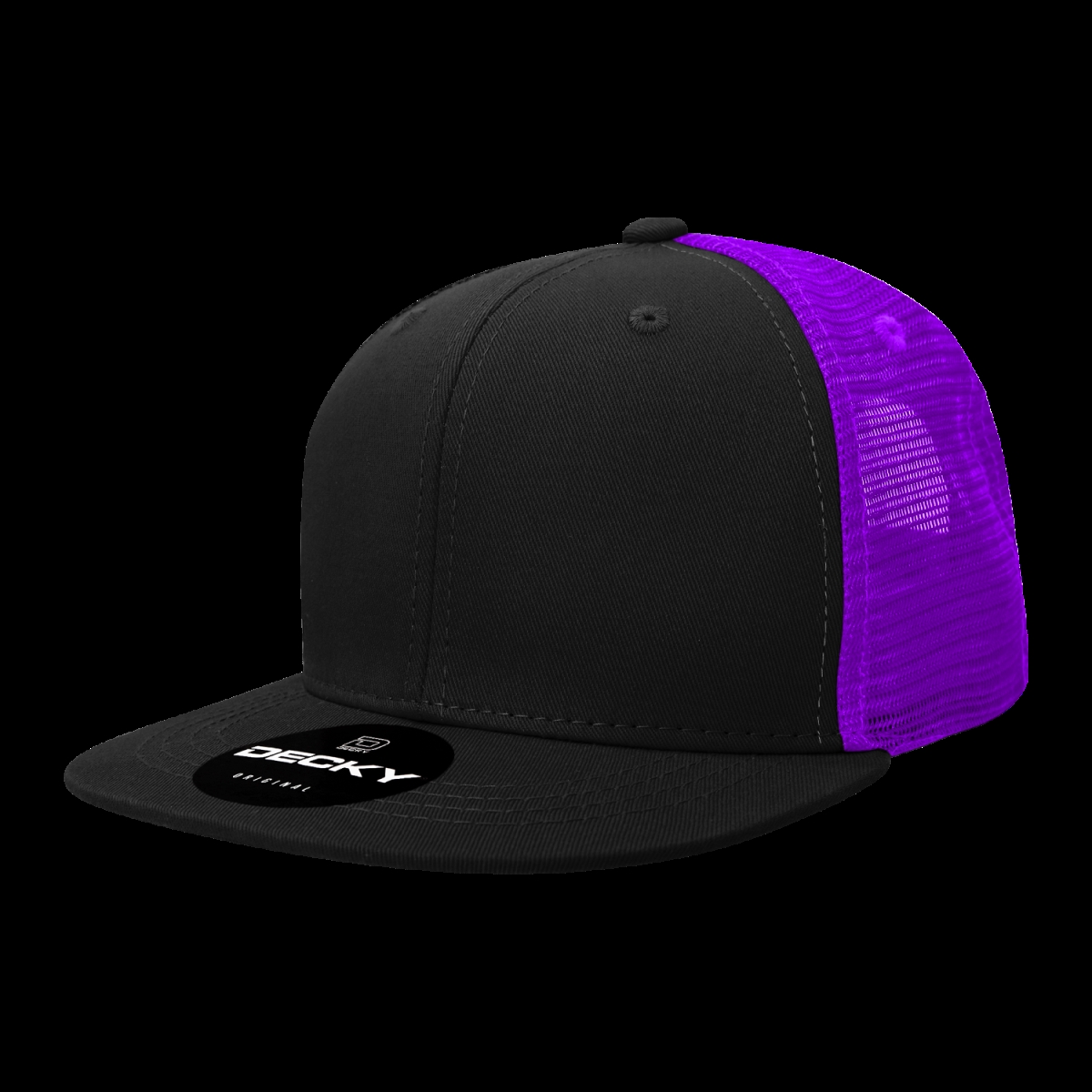 1052-4BLKPUR 6 Panel High Profile Structured Acrylic & Polyester Trucker Cap, Black & Purple - One Size Fits Most