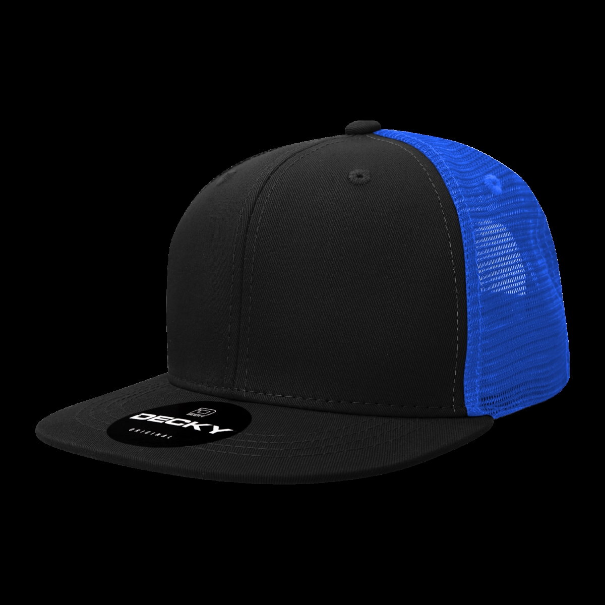 1052-4BLKRYL 6 Panel High Profile Structured Acrylic & Polyester Trucker Cap, Black & Royal - One Size Fits Most