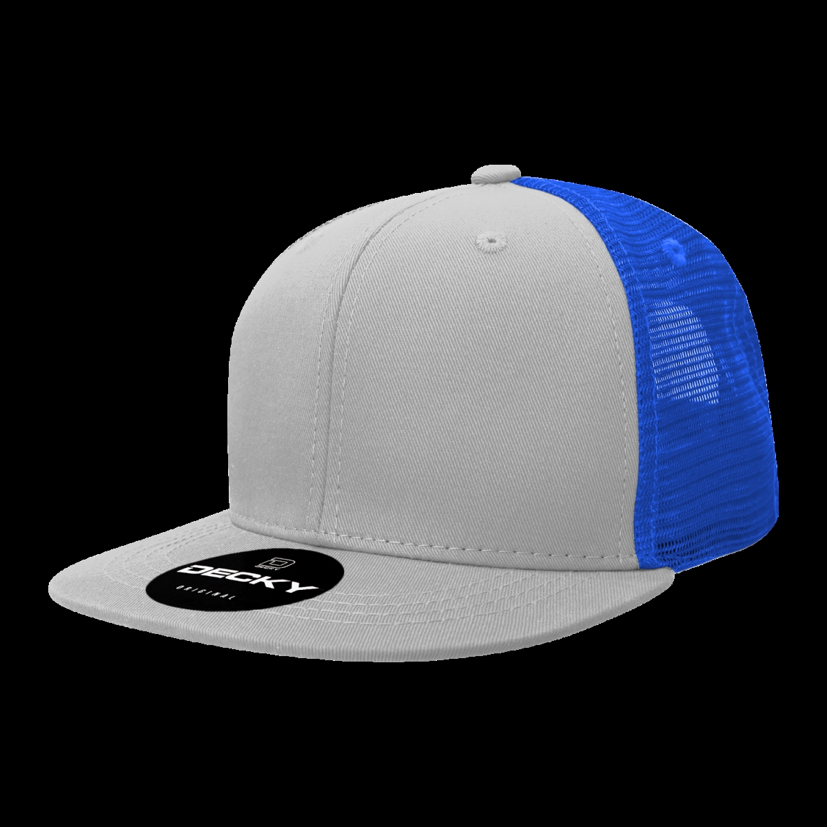 1052-4GRYRYL 6 Panel High Profile Structured Acrylic & Polyester Trucker Cap, Grey & Royal - One Size Fits Most