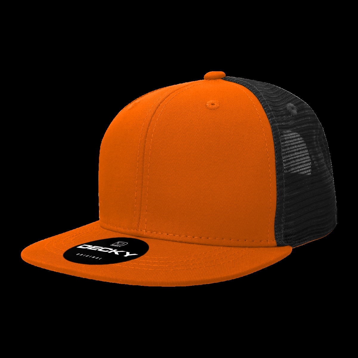 1052-4ORNBLK 6 Panel High Profile Structured Acrylic & Polyester Trucker Cap, Orange & Black - One Size Fits Most