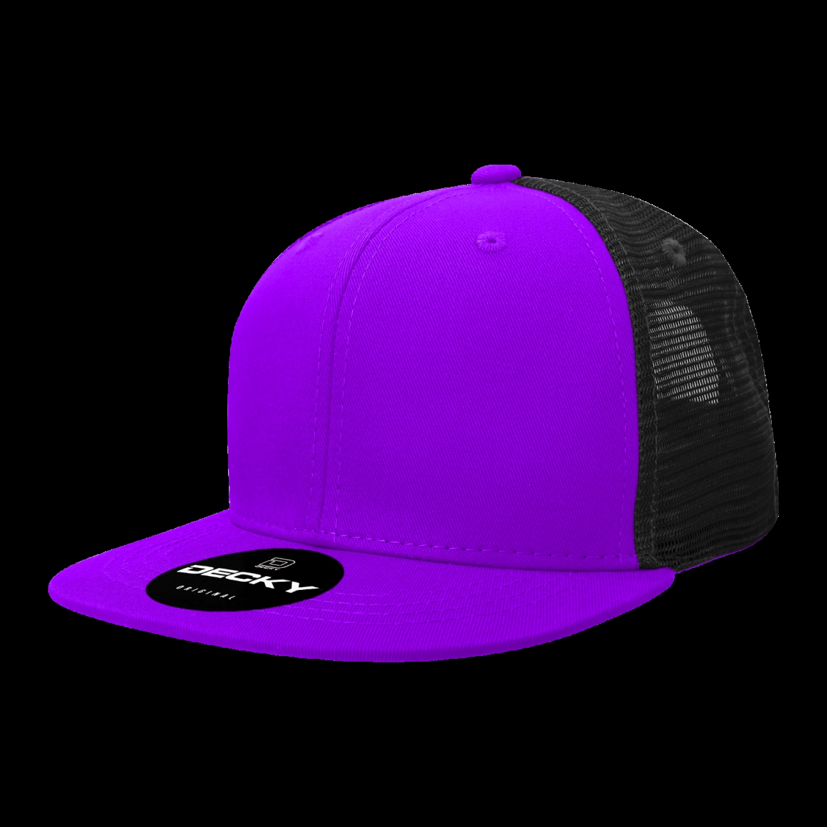 1052-4PURBLK 6 Panel High Profile Structured Acrylic & Polyester Trucker Cap, Purple & Black - One Size Fits Most