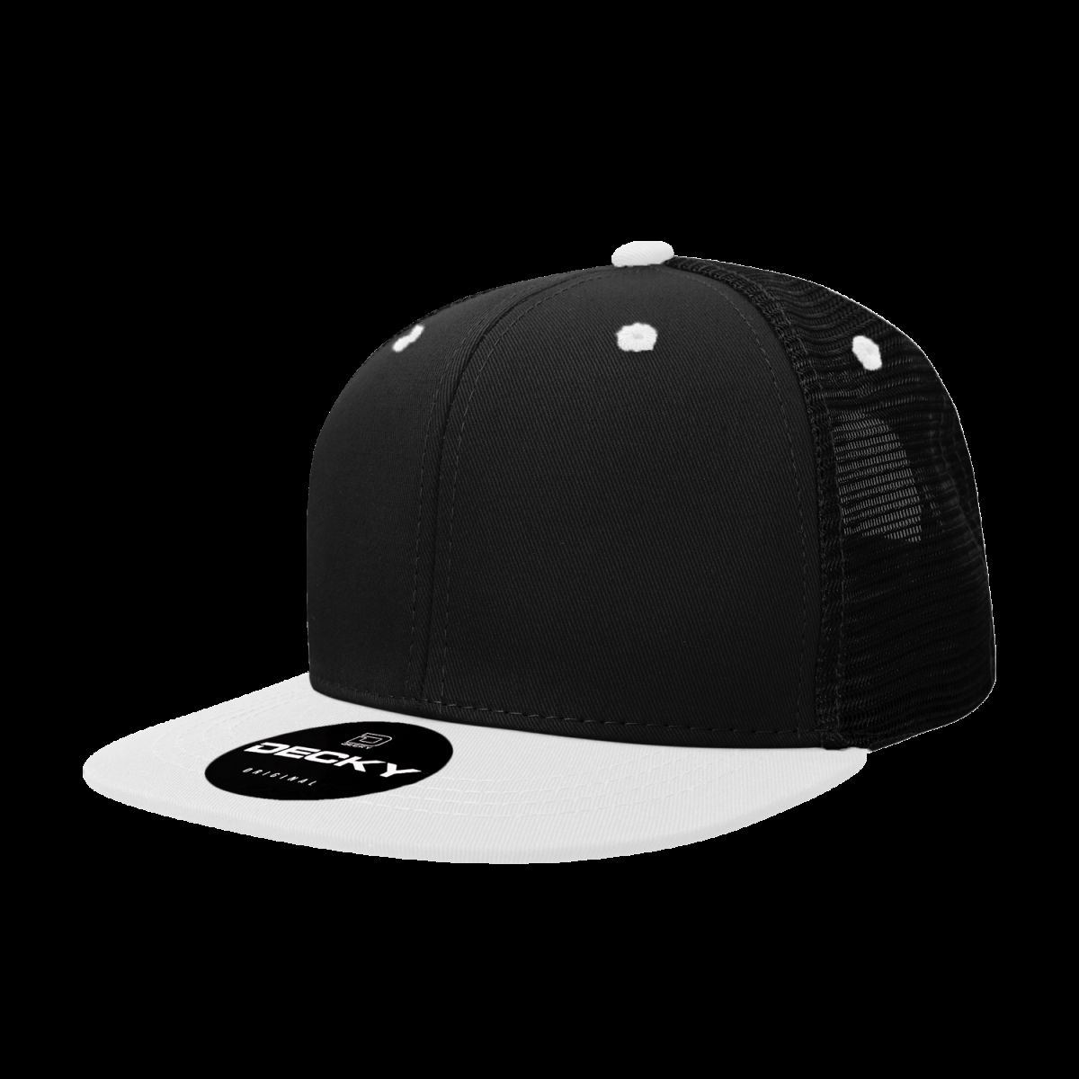 1052-2BLKWHT 6 Panel High Profile Structured Acrylic & Polyester Trucker Cap, Black & White - One Size Fits Most