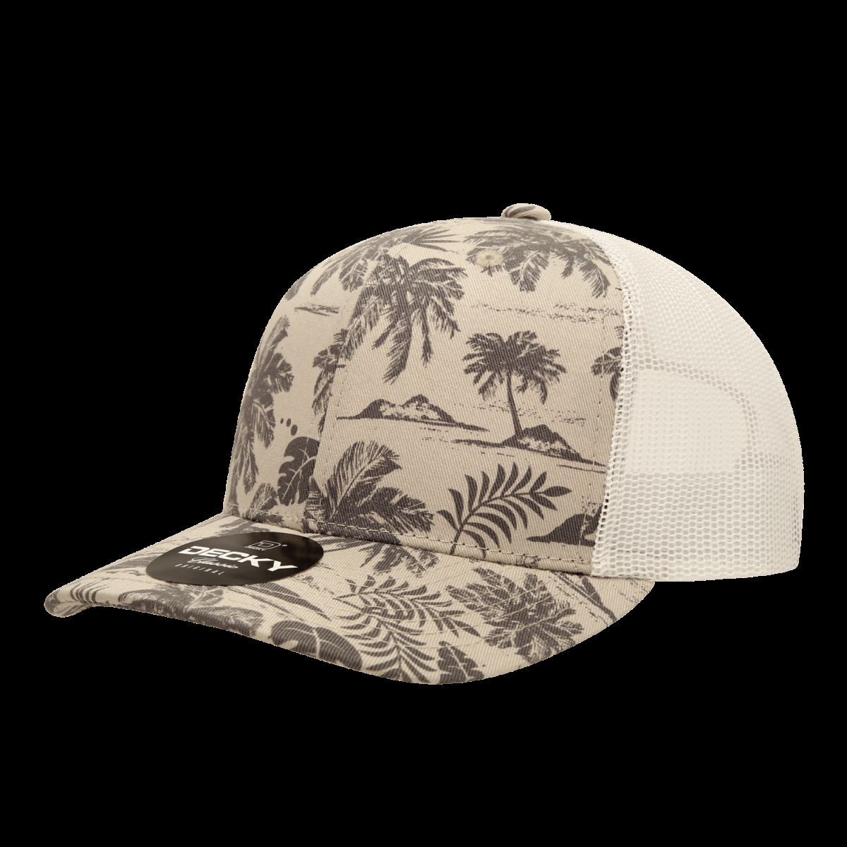 6037-STN-TRO 6 Panel Mid Profile Structured Tropical Trucker Cap - One Size Fits Most