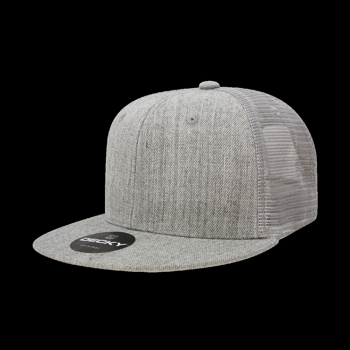 6033-1HGY 6 Panel High Profile Structured Cotton Blend Trucker Cap, Heather Grey - One Size Fits Most
