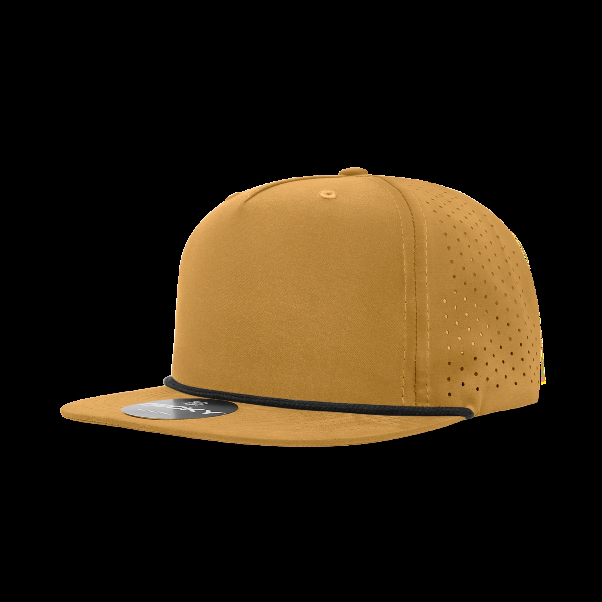 6226-7BISBLK 5 Panel High Profile Relaxed Perforated Performance Rope Hat, Biscuit & Black - One Size Fits Most