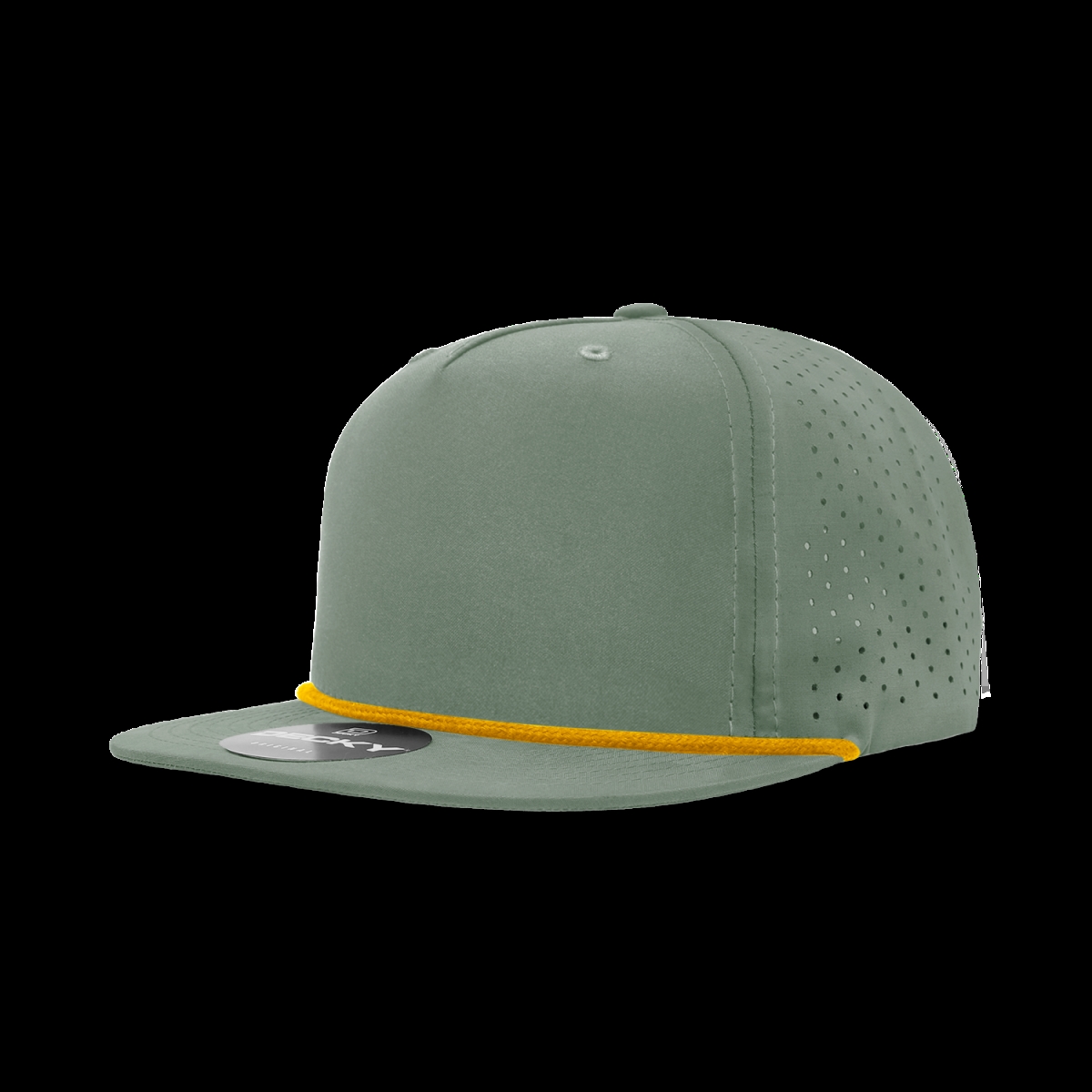 6226-7LODAMB 5 Panel High Profile Relaxed Perforated Performance Rope Hat, Loden & Amber - One Size Fits Most