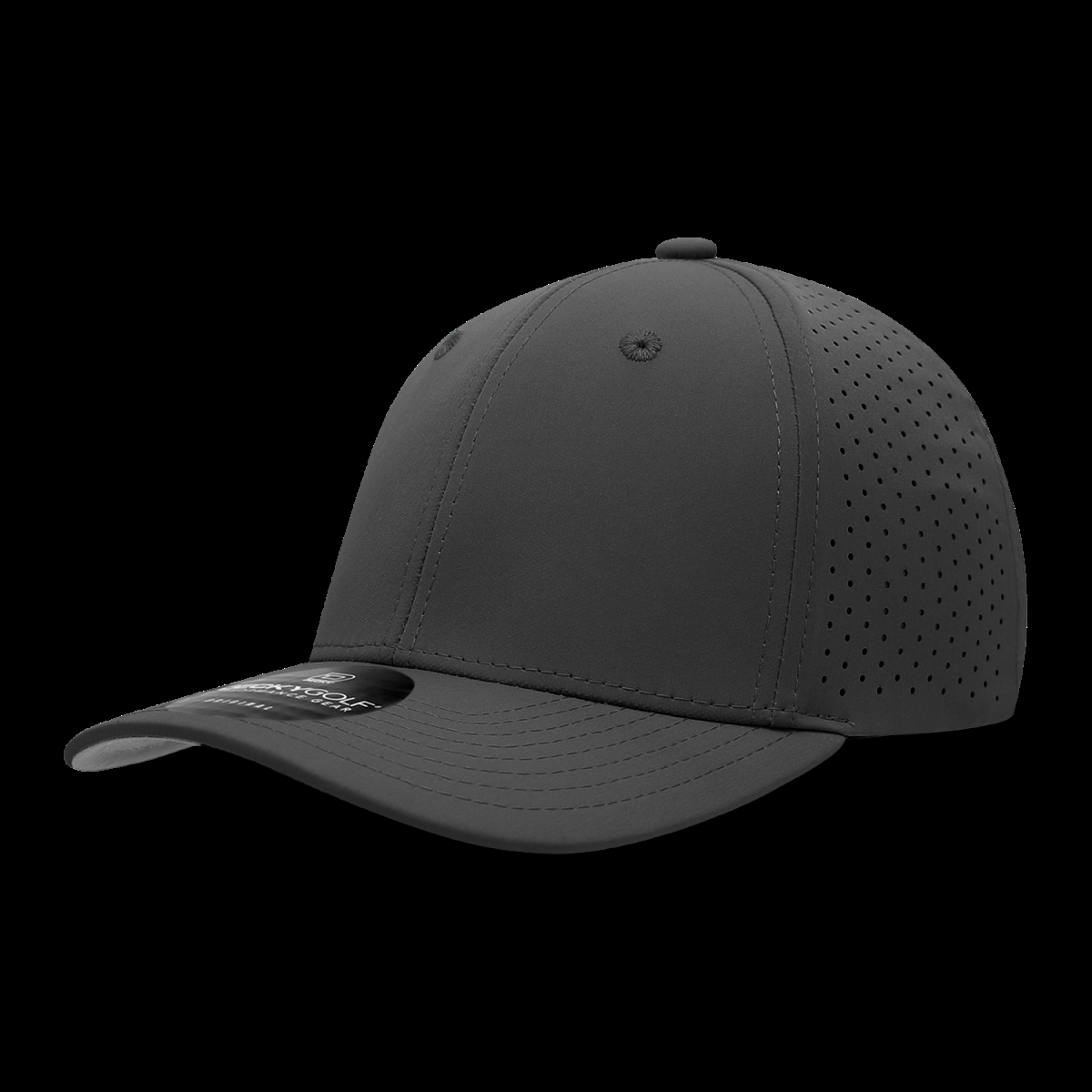 6412-1BLK 6 Panel Mid Prof Perforated Cap, Black - One Size Fits Most